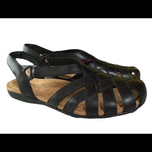 Earth Origins Leather Berri Fisherman Sandals  In Black Size 11 New - No Box